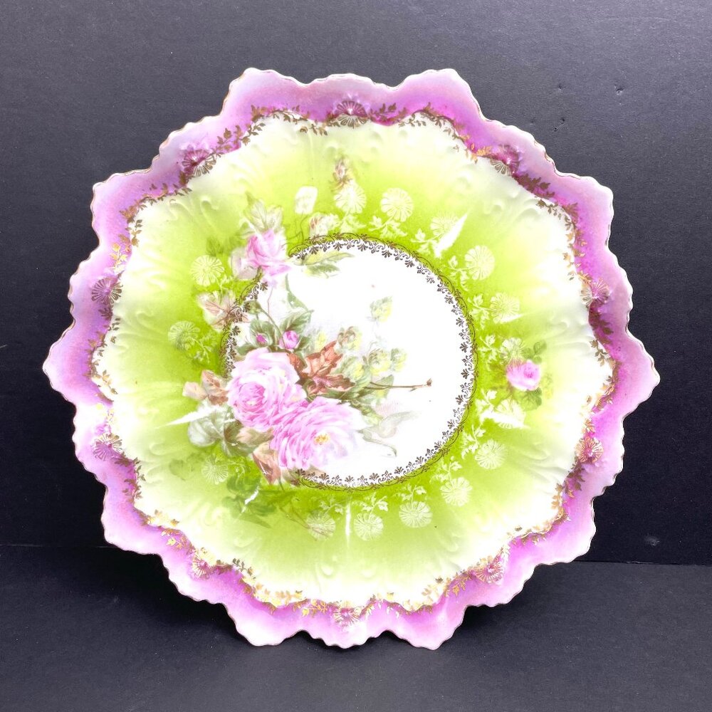 Antique Austrian Porcelain Decorative Plate Star Mark, Hand-Painted 1890–1910